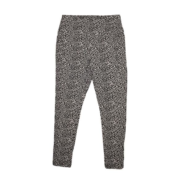 T BY TALBOTS $68 Leopard Print Cotton Cropped Leggings Black/Gray Medium - Picture 1 of 4